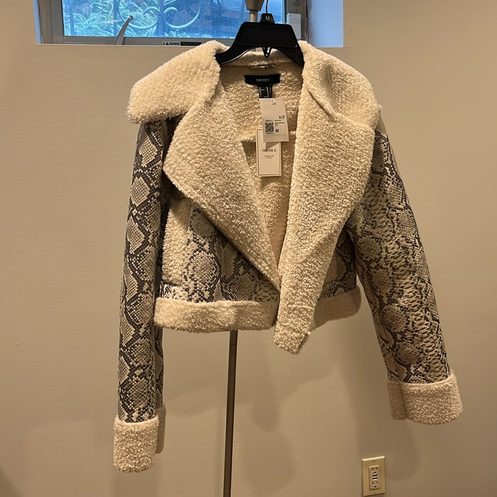 Forever 21 Premium label snakeskin + Sherpa jacket